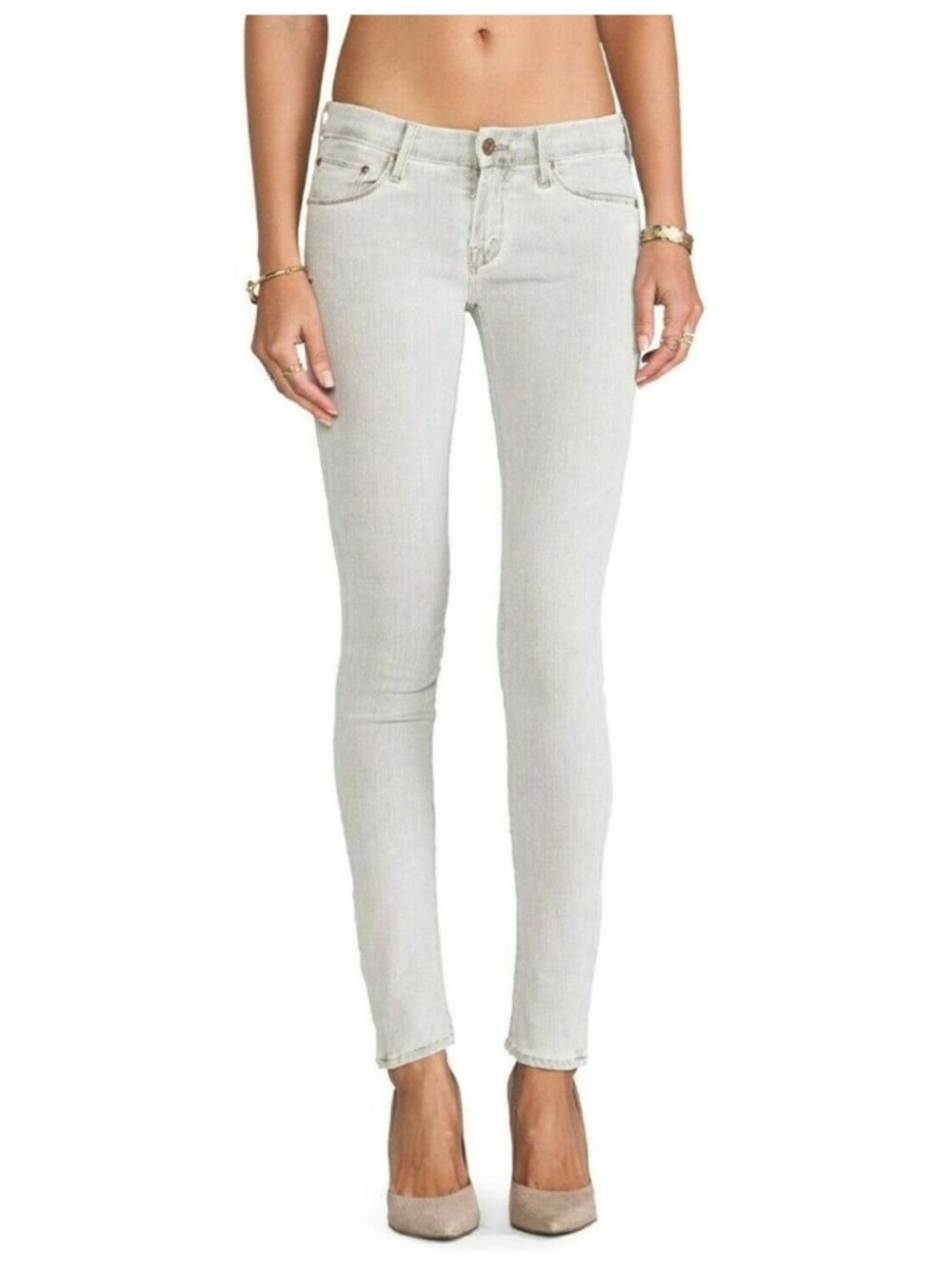 Mother Dye Driftwood The Looker Pop Skinny Jeans size 25 gray denim stretchy